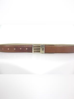 Vintage PIERRE CARDIN Tan Leather Belt with Gold Tone Buckle unisex Italian